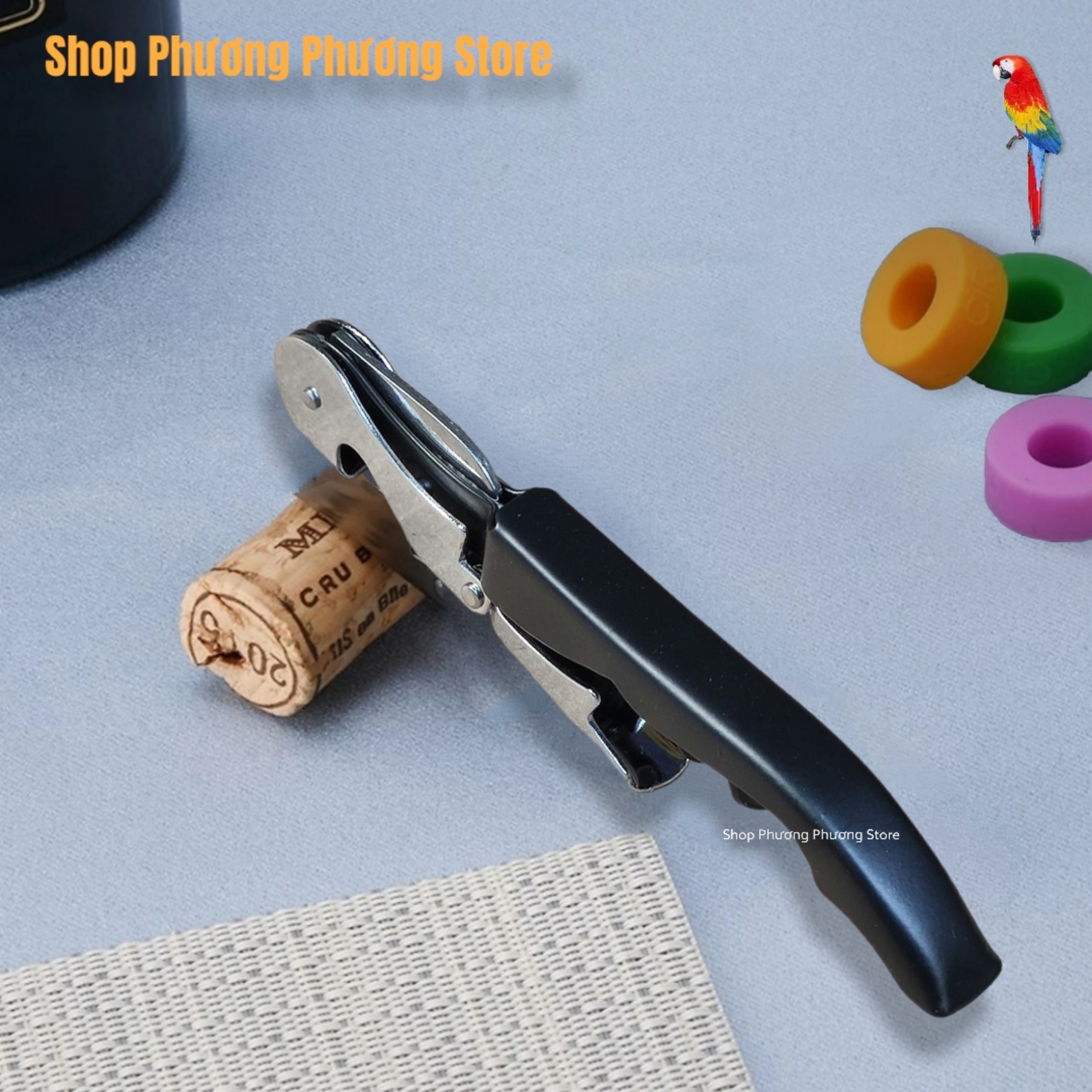 Dụng cụ mở nút chai rrượu vang, con vẹt khui nắp chai bia, khui hộp quà 3 in 1 với chất liệu inox bền đẹp