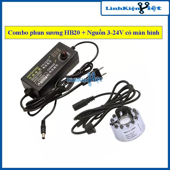 Combo phun sương HB20 12 led và nguồn điều chỉnh điện áp 3-24V 2A có màn hình hiển thị