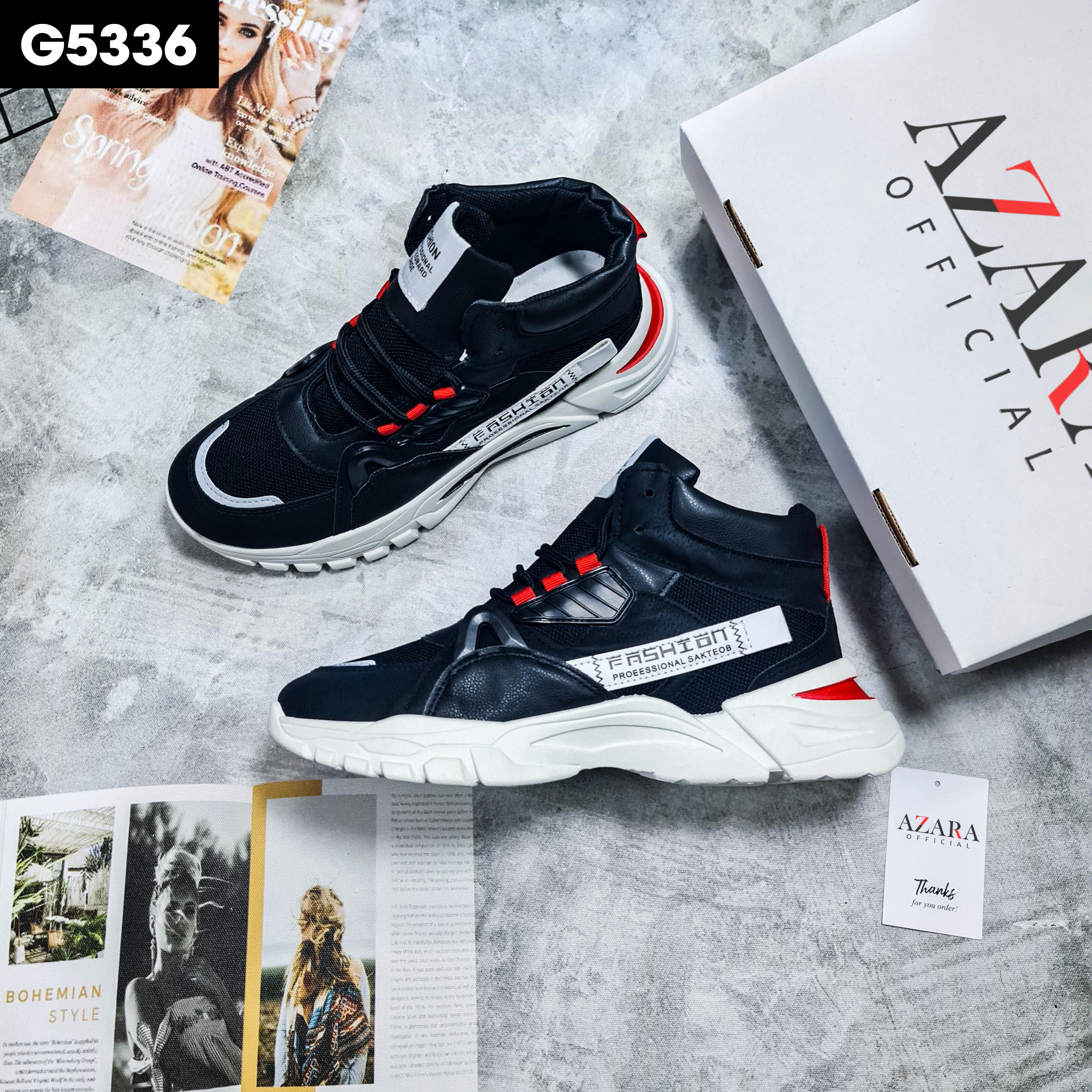 Giày Thể Thao Nam AZARA- Sneaker Màu Đen, Giày Thể Thao Chạy Bộ, Thoáng Khí, Đế Chống Sốc, Êm Chân - G5336