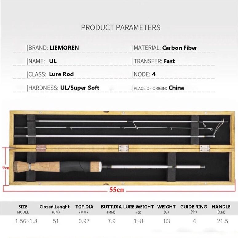 Cần câu lure Ultra light 4 khúc siêu gọn máy ngang và đứng,có hộp gỗ đựng đi kèm phukiencaulure25 cần câu UL siêu nhẹ