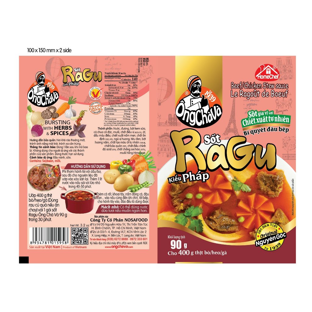 Combo 5 Gói Sốt RaGu Kiểu Pháp Ông Chà Và 90gr (Beef/Chicken Stew Sauce - Le Gagout De Boeuf)