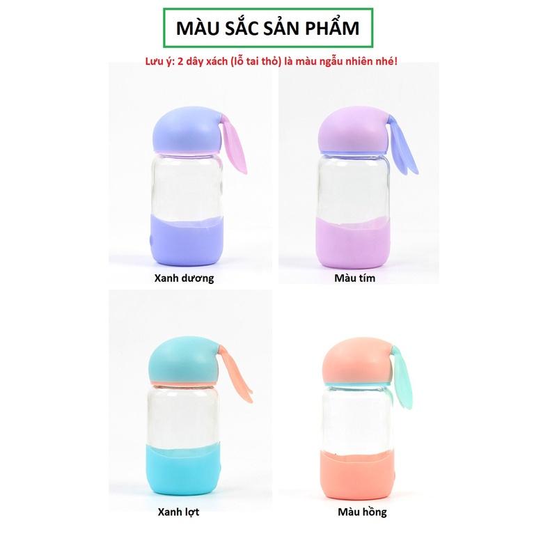 Combo 2 Bình Nước Thuỷ Tinh - Nắp Thỏ Con Dễ Thương Vỏ Bọc Silicon