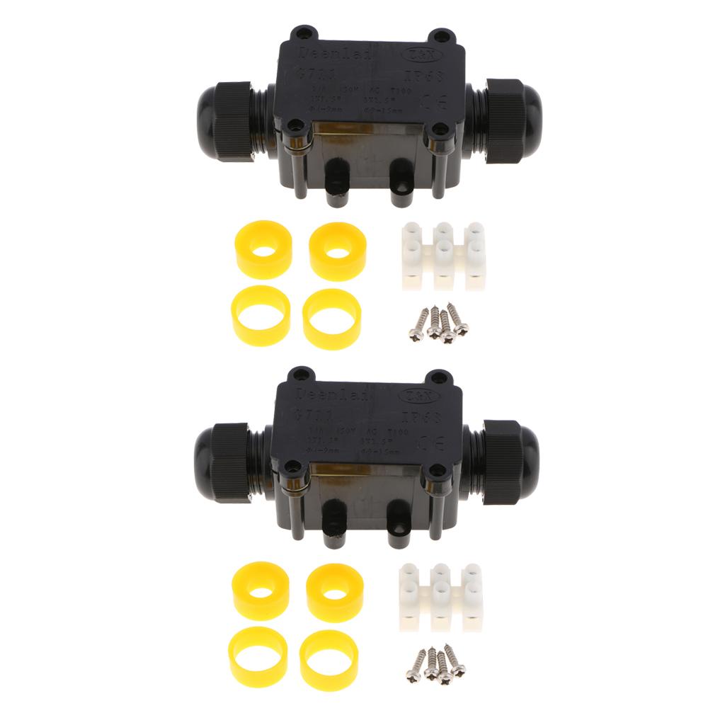 2 Bộ Chống Nước IP68 Cáp Đầu Nối Dây Điện 2Way Ngã Ba Hộp Đen