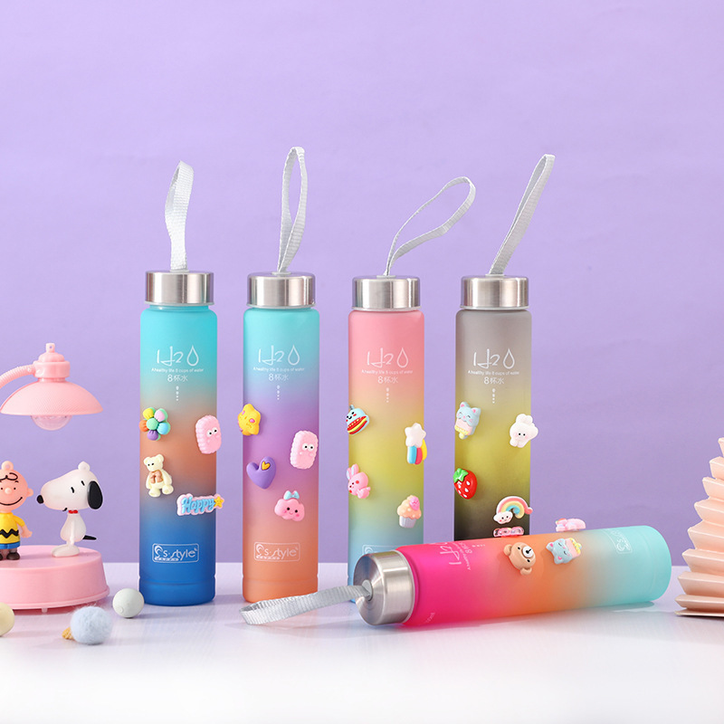 Combo 3 bình đựng nước chia vạch kèm sticker dán đễ thương