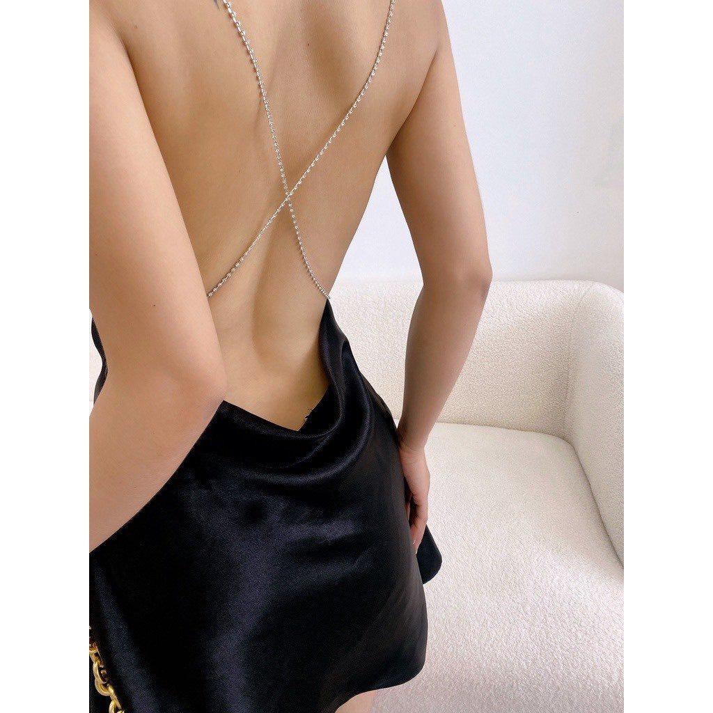Đầm Hai Dây Hở Lưng Lụa PINKSTORE29, Dáng Ngắn Cổ Đổ Quyến Rũ D091