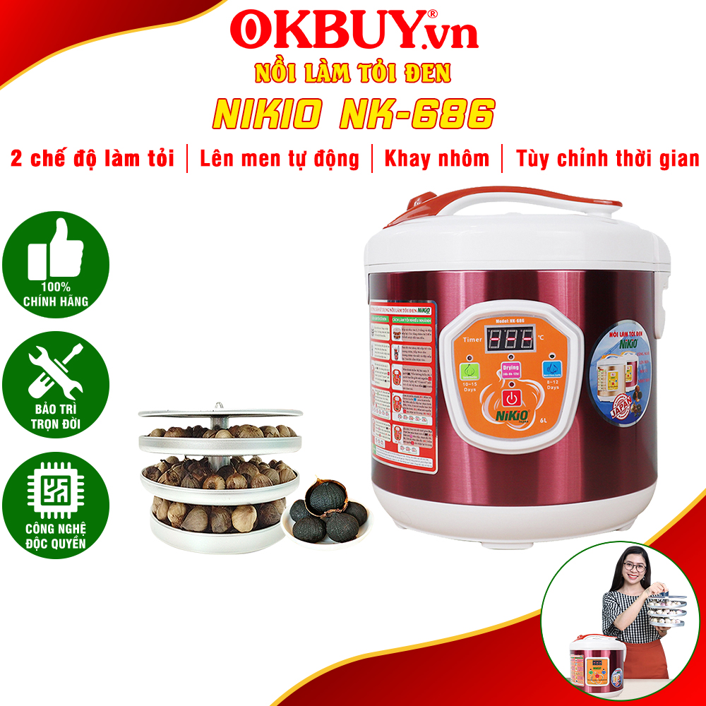 Máy (Nồi) Làm Tỏi Đen Nikio NK-686 - Dung Tích 6 Lít, Làm Tỏi Tự Động Với Công Nghệ Nhật Bản, Tùy Chỉnh Được Thời Gian Làm Tỏi Và Sấy Khô Cho Tỉ Lệ Thành Công 99%, Tỏi Thơm Ngon Giàu Dinh Dưỡng - Đỏ Tím - Hàng chính hãng