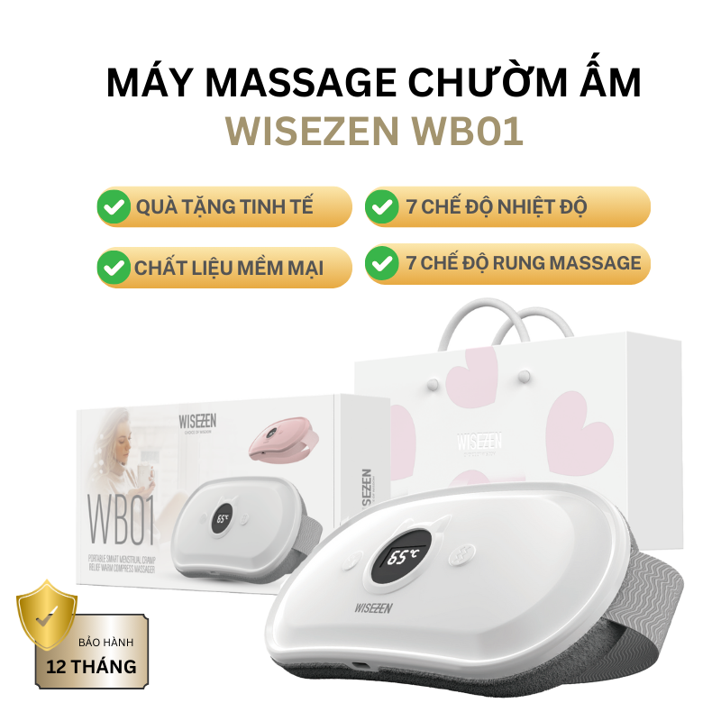 Máy massage chườm ấm WISEZEN WB01 – Điều chỉnh nhiệt độ 35-65℃, 7 chế độ rung, giảm đau bụng kinh hiệu quả