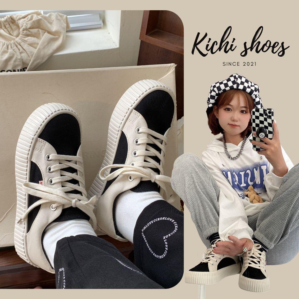 Giày canvas Xulimong cổ điển màu be mix đen, vàng phong cách ulzzang Kichi Shoes - mã 1156