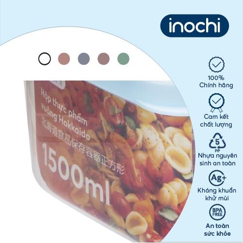 Hộp thực phẩm vuông Hokkaido 1500ml Thân Trắng trong + Nắp Xanh/ Hồng/Cam