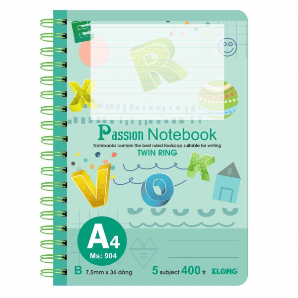 Sổ lò xo KLONG kép A4 400tr, 70/92 offset bìa cứng; ms; 904