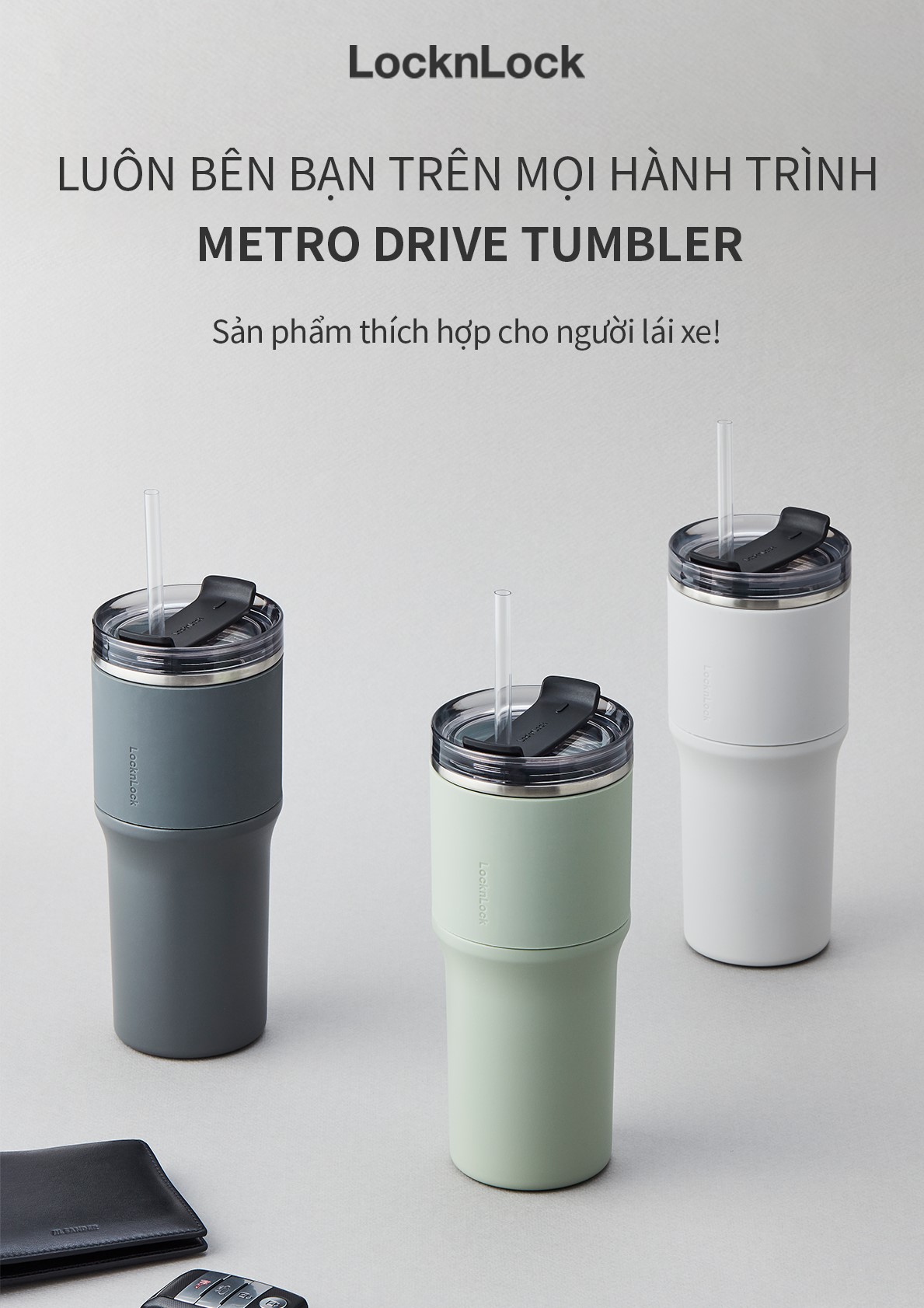 Bình giữ nhiệt LocknLock Metro Drive màu xám LHC4277SGRY 650ml - Hàng chính hãng, kèm ống hút cọ rửa, thiết kế nắp xoay - JoyMall
