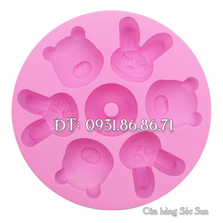 Khuôn silicon 7 thỏ con, gấu Pooh – Mã số 1417