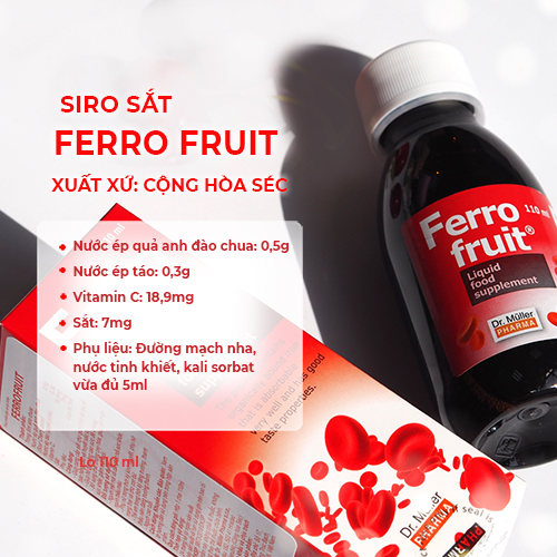 Combo 3 hộp Siro Sắt Dr.Muler FERRO FRUIT  (110ml)- Vin trái cây, chiết xuất tự nhiên, tạo hồng cầu ngừa thiếu máu cho trẻ em và người lớn