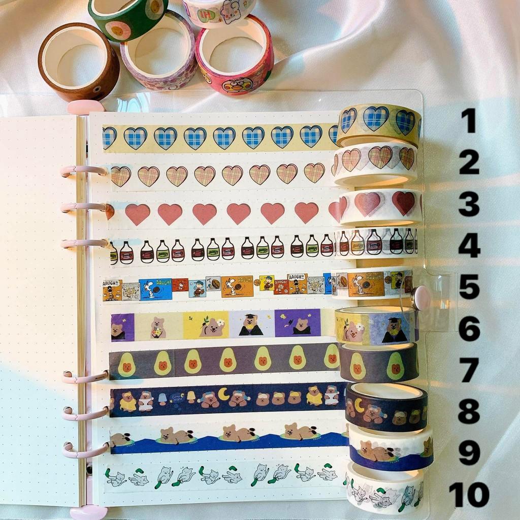 Cuộn Washi Tape Style Hàn Quốc - Băng Dính Hoạ Tiết Trang Trí Sổ Bullet Journal