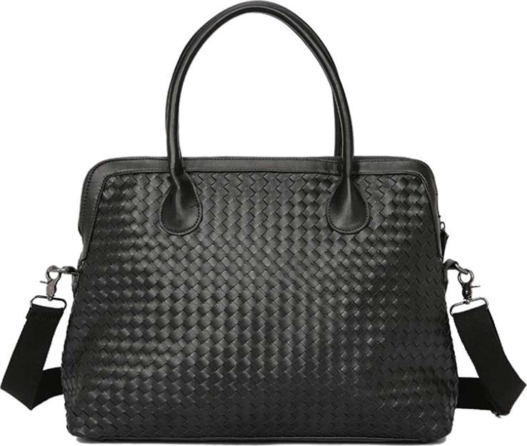 Men's Business Casual Tote Bag Leather Weave - Black
