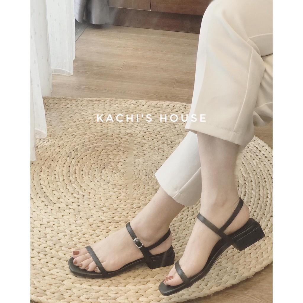 Sandal da lỳ 2 cầu đế bệt đen nude - 2P