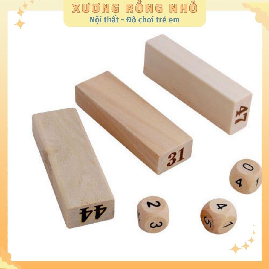 Bộ đồ chơi rút gỗ 48 thanh - kèm 4 xúc xắc gỗ - Xếp Hình Xả Stress bằng gỗ thông tự nhiên