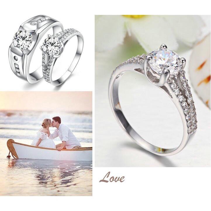 Nhẫn đôi AK19 cao cấp, nhẫn bạc nam, nhẫn bạc nữ thiết kế đồng điệu, gắn đá sang trọng. Nhẫn cặp mới 2021.