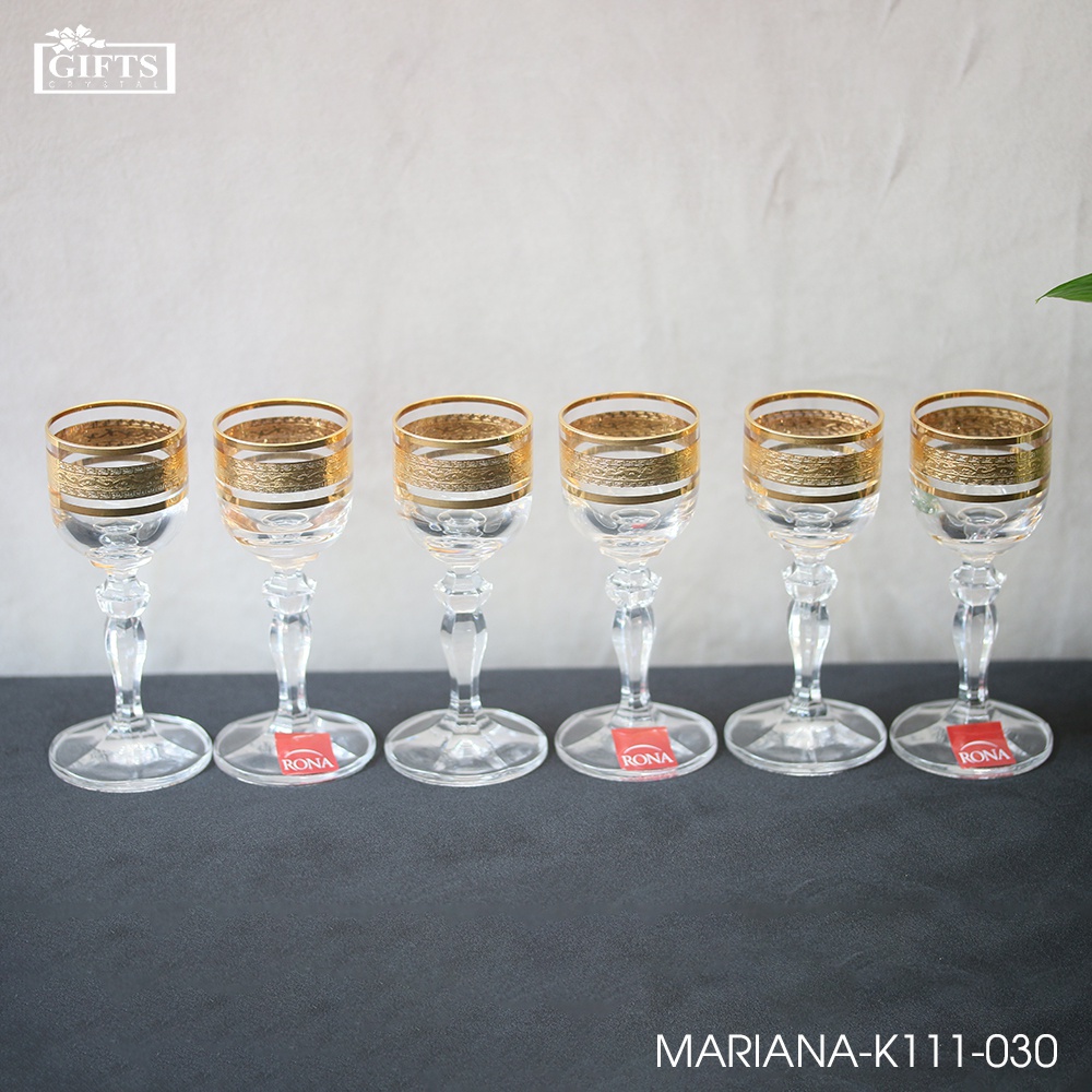 Bộ ly rượu mạnh Mariana mạ vàng Bohemia Tiệp khắc 30ml