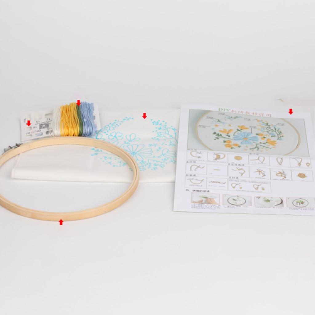 Embroidery Starter Kit with Pattern Beginners Cross Stitch with Hoops Set 1