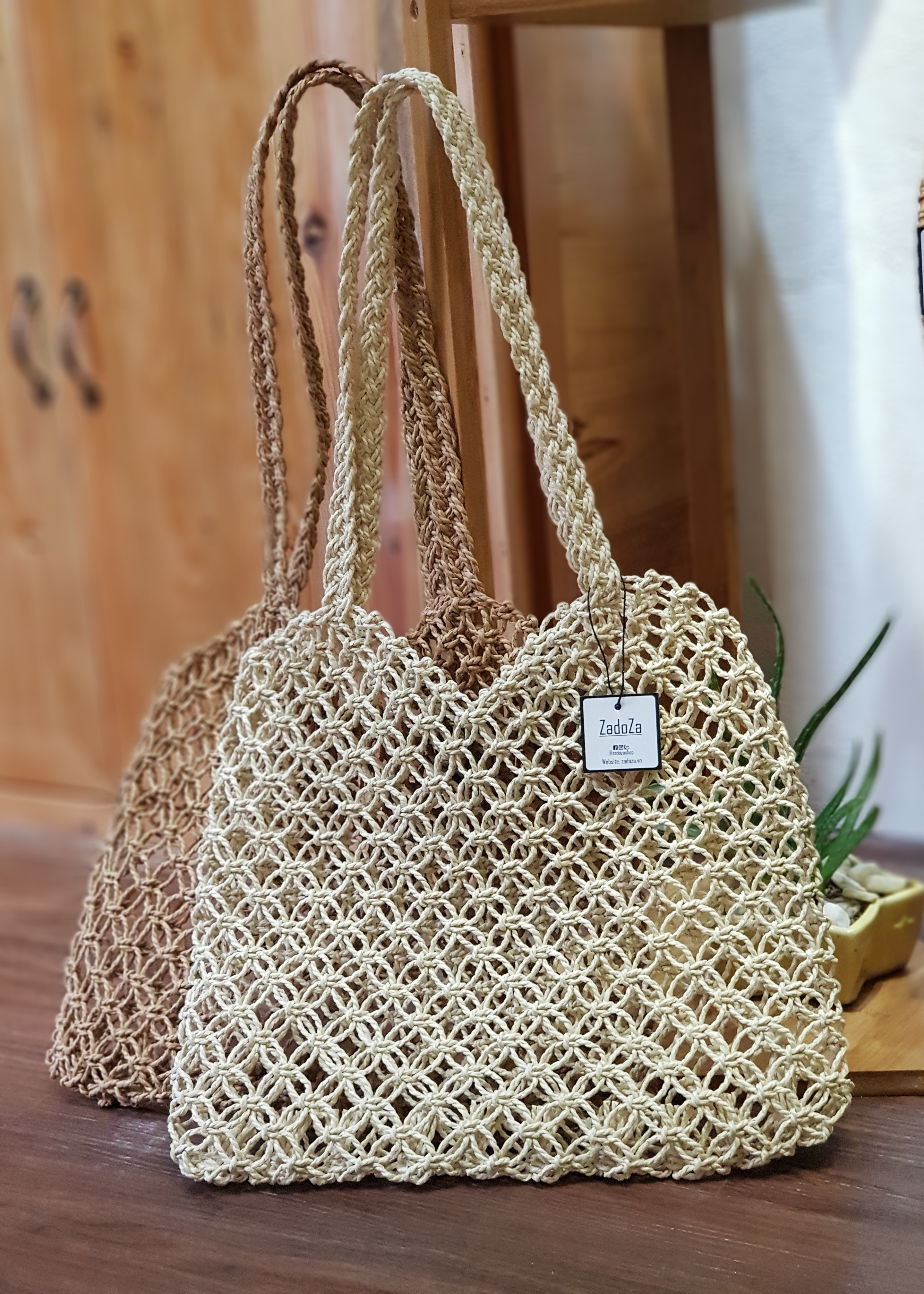 Túi cói túi tote đi biển đan tay phong cách tối giản kiểu hàn quốc see thru crotched straw bag