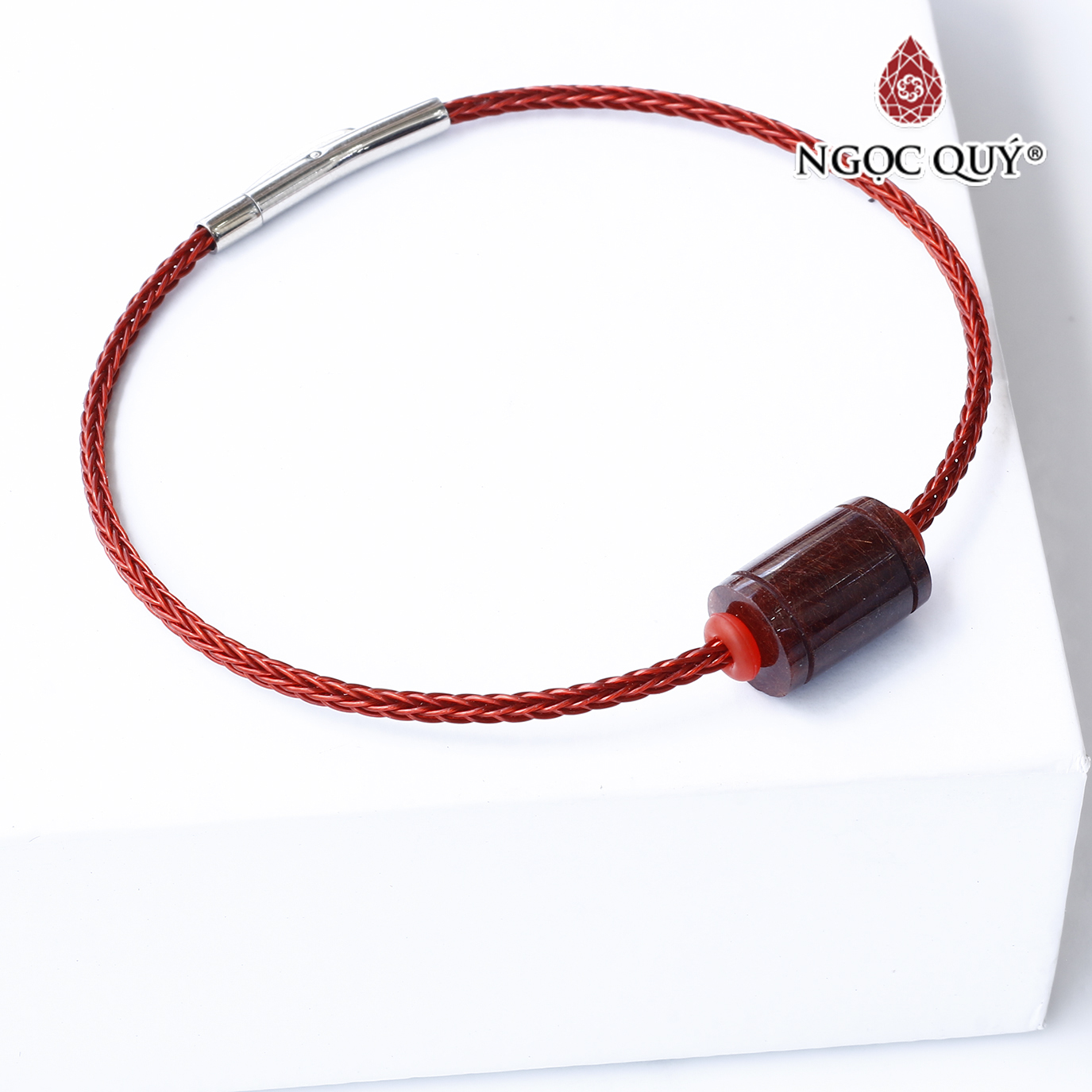 Vòng tay dây thép lu thống đá thạch anh tóc nâu mệnh hỏa thổ - Ngọc Quý Gemstones