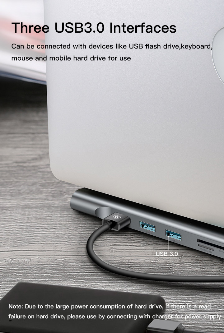 Bộ HUB chuyển đổi đa chức năng Baseus Enjoyment (giá đỡ máy tính xách tay/HUB USB Type-C HUB USB3.0/ Dual HDMI/TF/SD/RJ45/VGA/PD MacBook, Laptop, Tablet) - Hàng chính hãng