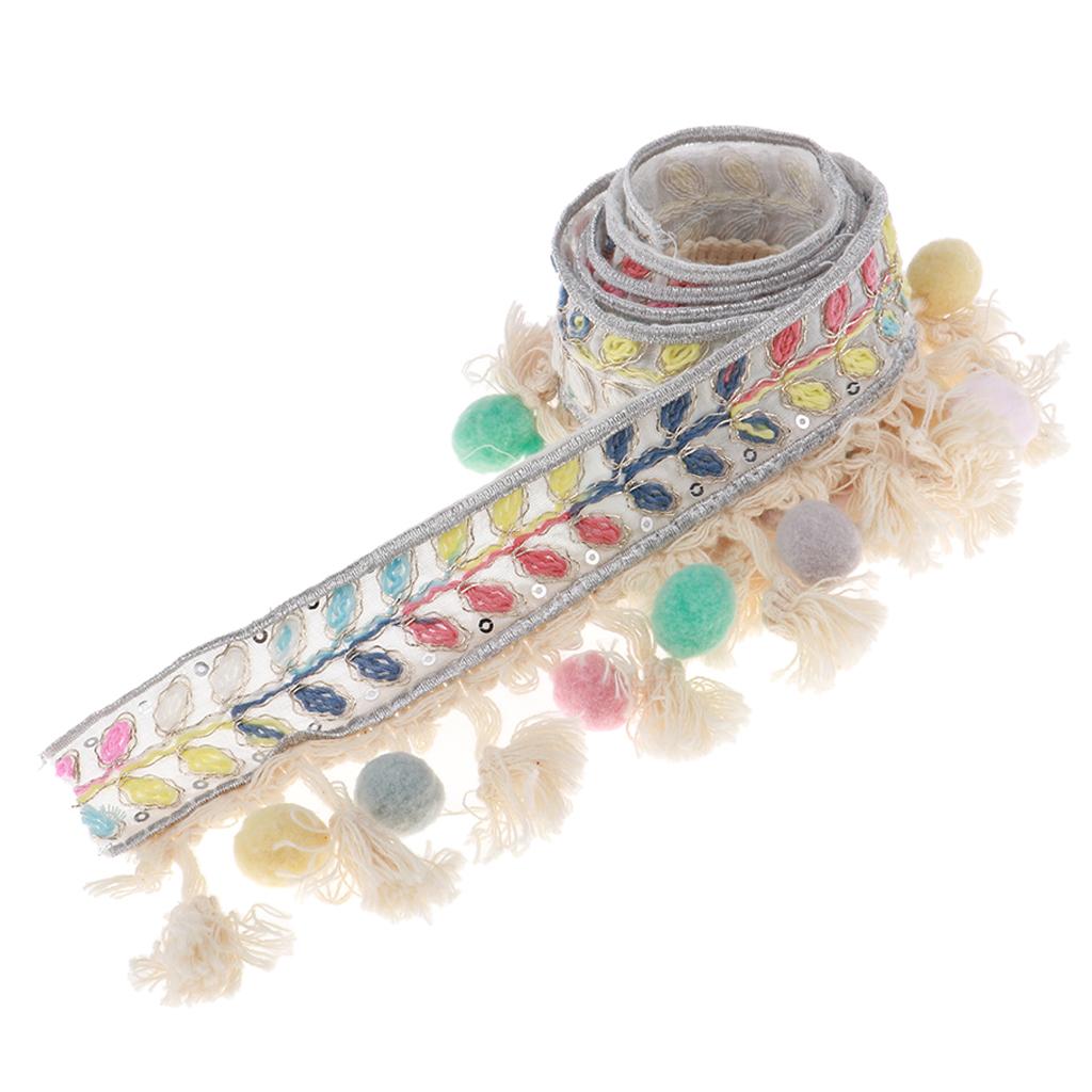 2 Thước Phong Cách Dân Tộc Bóng Viền Ren Dệt Hoa Ruy Băng Pompom Bóng Viền