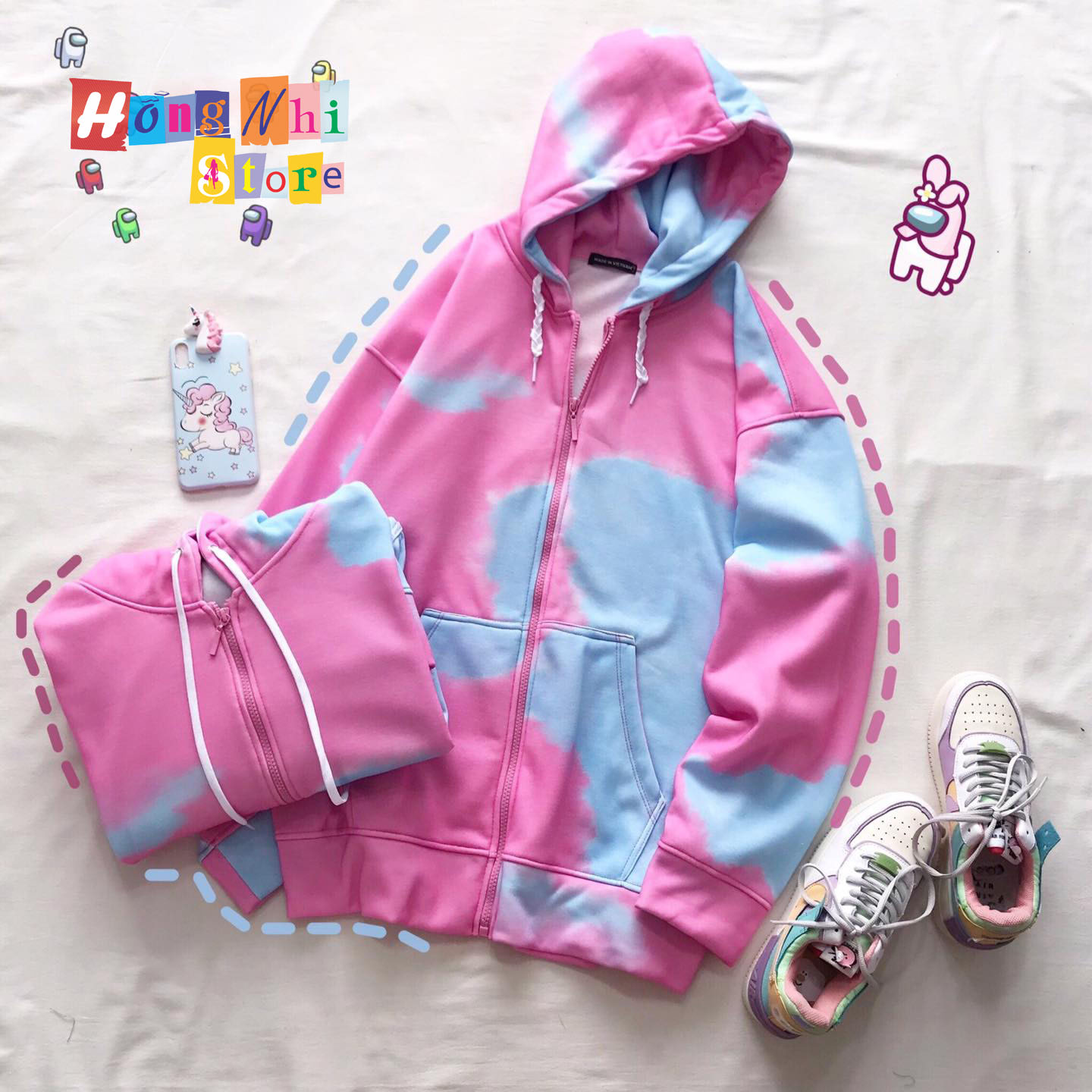 Áo Khoác Hoodie Zip 3D Oversize Ulzzang Unisex Loang Màu Dáng Rộng - MM