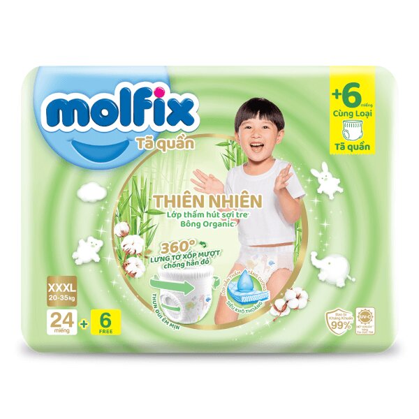 Tã/bỉm quần Molfix Thiên nhiên Ultra XXXL24 (20kg - 35kg) - Gói 24 miếng