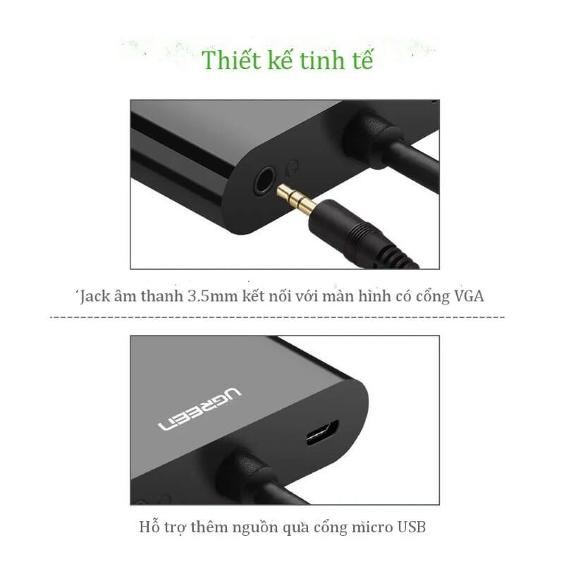 Ugreen UG30355MM115TK 30CM màu Đen Bộ chuyển Micro HDMI sang HDMI + VGA kèm cổng âm thanh - HÀNG CHÍNH HÃNG