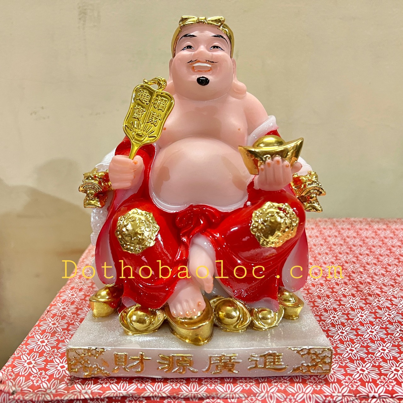 Tượng Thần Tài Thổ Địa ngồi ghế đá cao cấp nhập khẩu Đài Loan cao 19cm – Đỏ