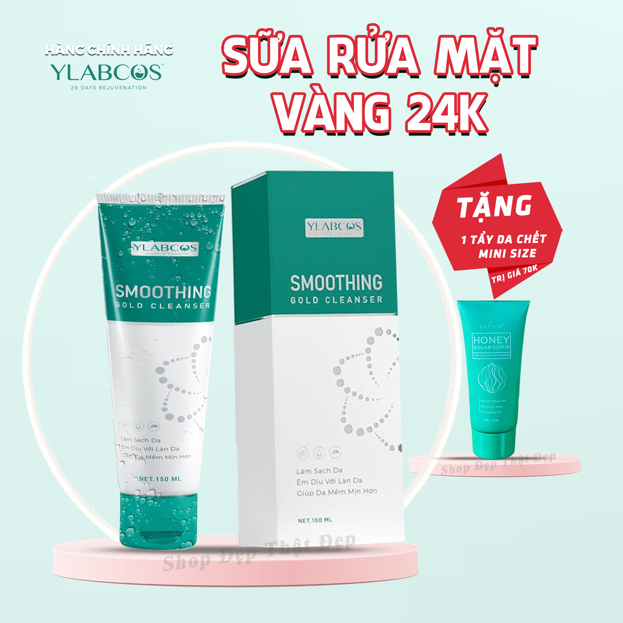 Sữa Rửa Mặt Vàng Ylabcos Smoothing Gold Cleanser - pH an toàn cho Da