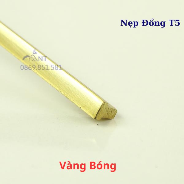 Nẹp Đồng T5 Vàng Bóng, Nẹp đồng chữ T, Nẹp đồng chống trơn, giá 1m