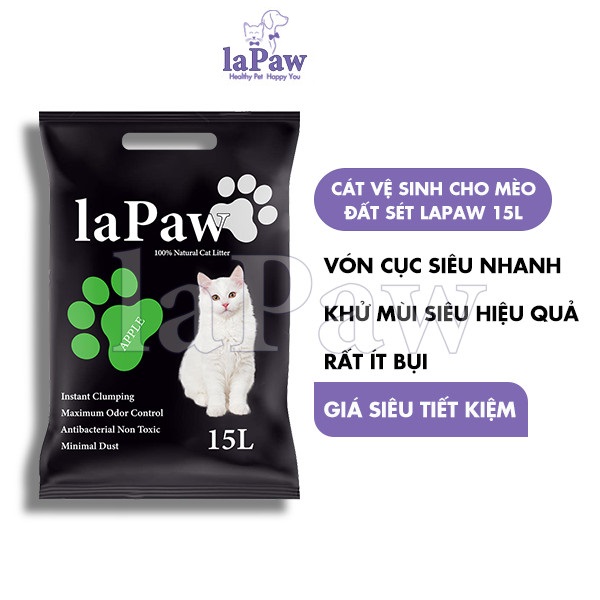 Cát vệ sinh cho mèo laPaw đất sét tự nhiên khử mùi, vón cục, thấm hút 15L