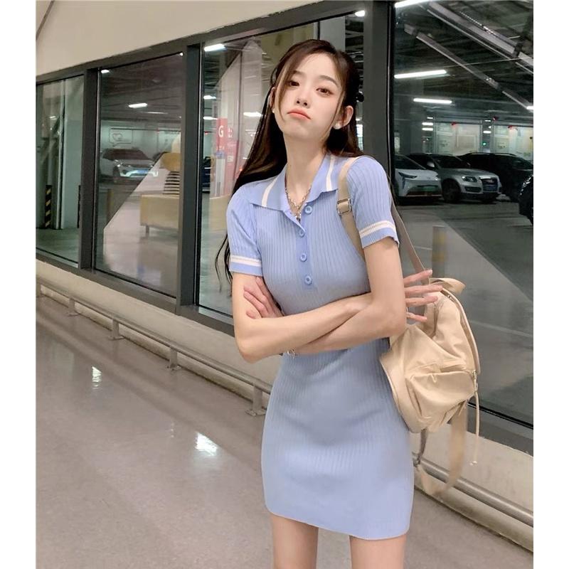 MS564 Váy đầm polo len nữ viền màu dáng ôm
