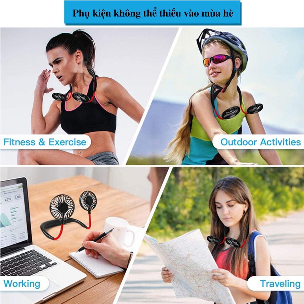 Quạt mini đeo cổ sạc tích điện usb quạt điện quàng cổ xoay 360 độ tập thể thao