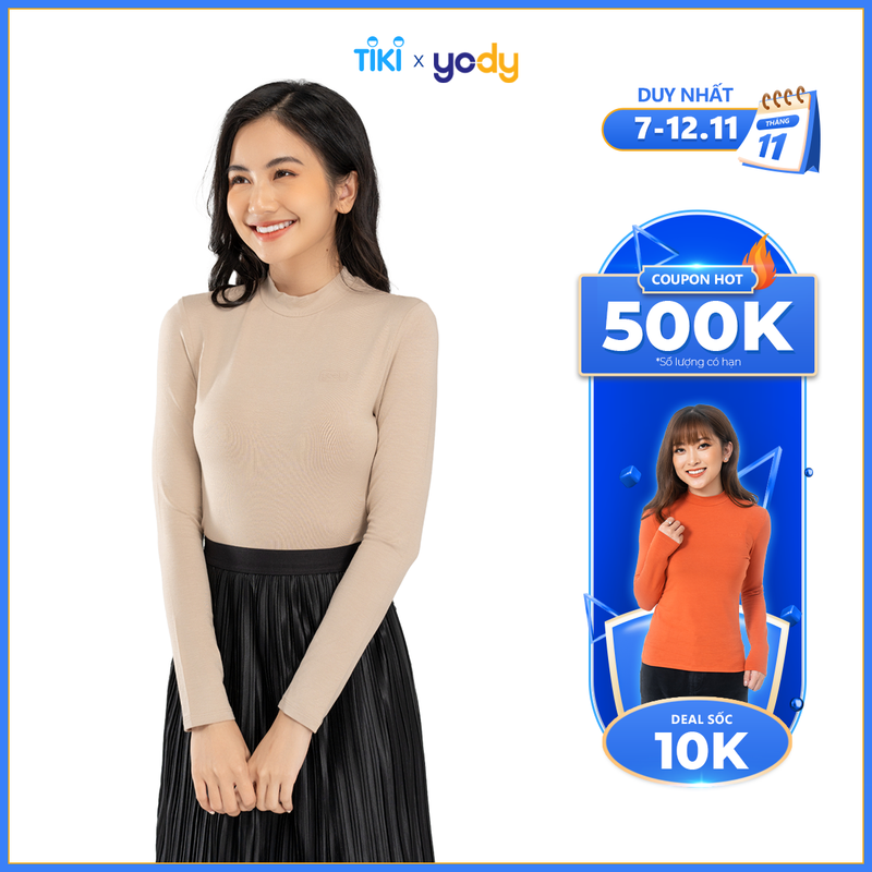 Áo thun nữ YODY giữ nhiệt thu đông cổ 3cm visco ATN5100