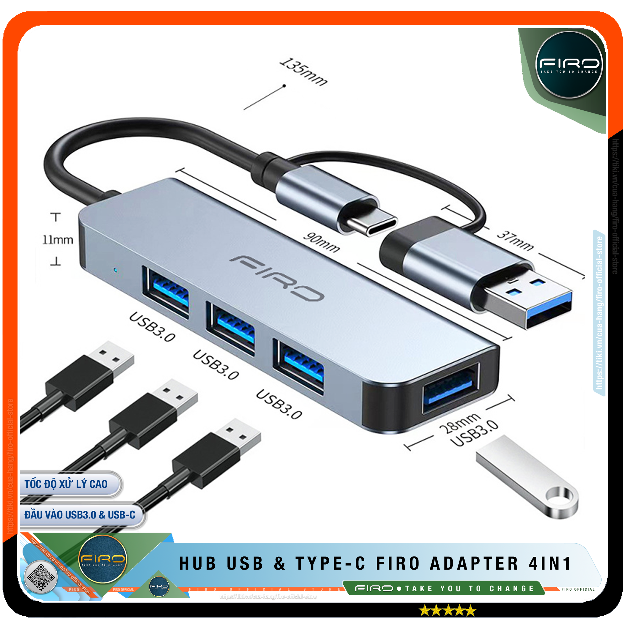 Hub USB 3.0 FIRO Và Hub Type C FIRO - Bộ Chia Cổng USB FIRO - HUB Chuyển Đổi Dành Cho Laptop, PC - Hỗ Trợ Sạc Pin, Kết Nối Đa Năng Ổ Cứng , Bàn Phím, Chuột, Máy In, Thiết Bị Ổ Chia USB - FIRO Type C Adapter 4in1 - Hàng Chính Hãng