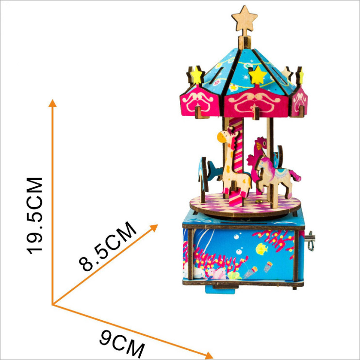 Đồ chơi lắp ráp gỗ 3D Mô hình Hộp nhạc Vòng Quay ngựa gỗ