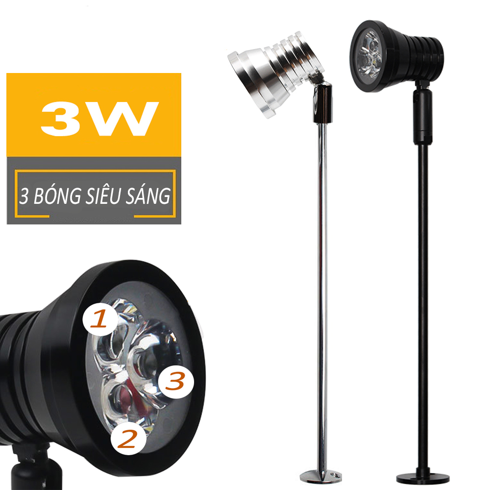 Đèn Led tủ kính trưng bày sản phẩm 3W ánh sáng Trung tính chiếu rọi, Đèn Kim loại chỉnh 360°