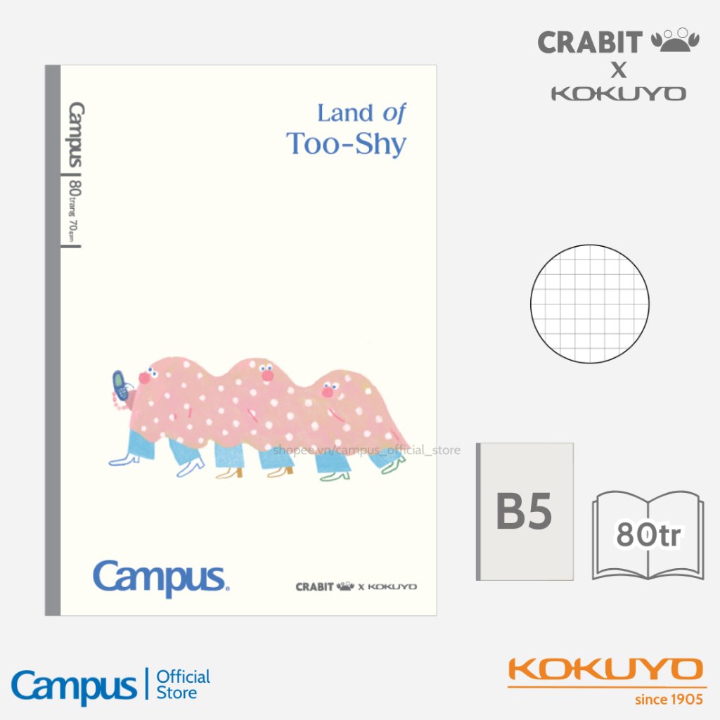 Lốc 5 Vở Caro Campus Land Of Too-Shy 80 Trang - Dòng Kẻ Caro 5mm