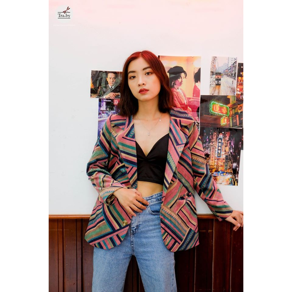 Áo blazer thiết kế hồng vintage