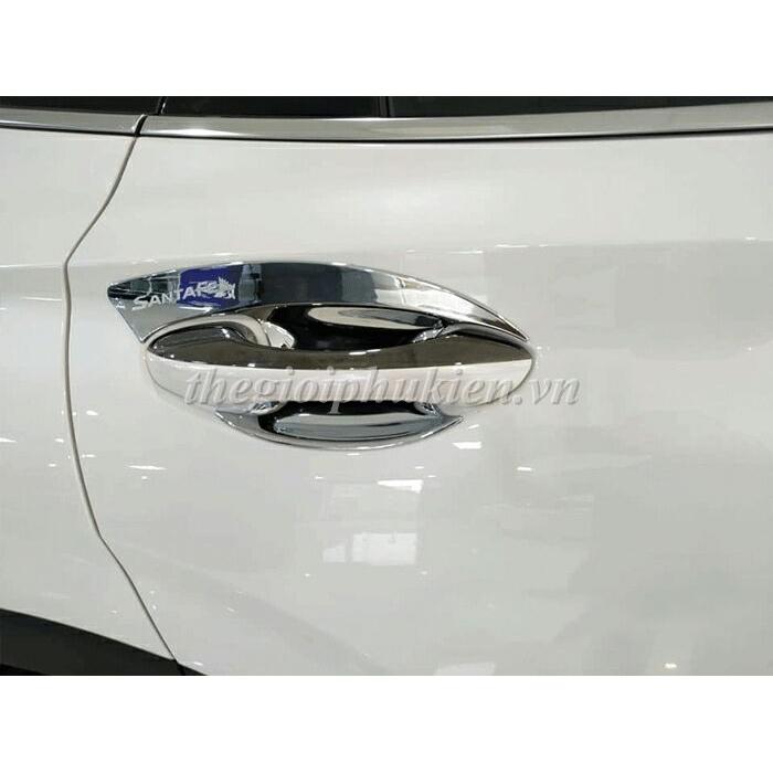 Bộ ốp tay nắm, hõm cửa xe Hyundai Santafe 2021 mạ Crom