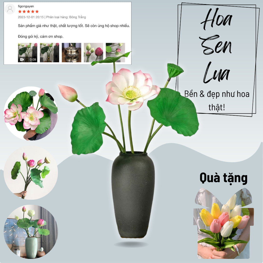 Hoa sen giả - Bông sen quan âm - dài 75cm - Cây giả, hoa lụa trang trí nhà cửa