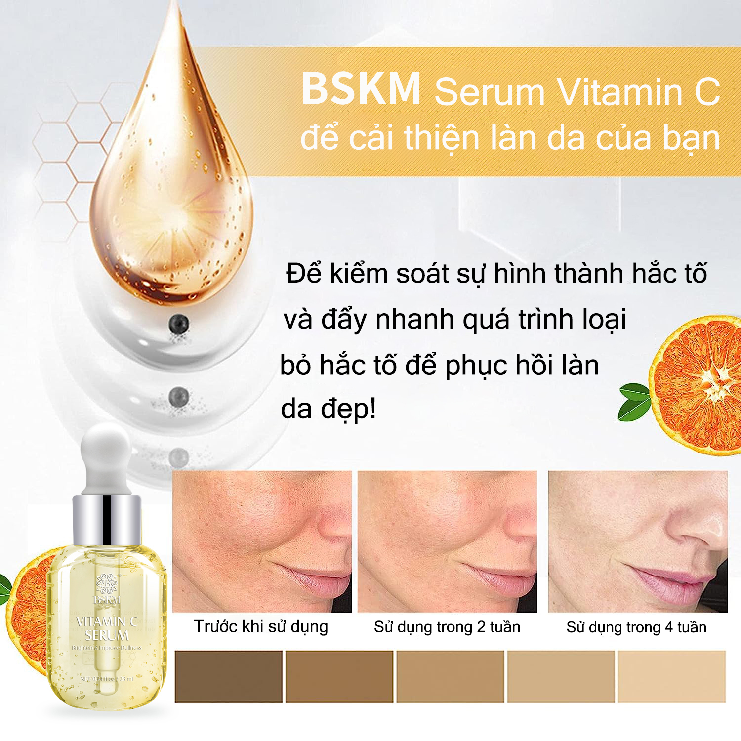 BSKM Tinh Chất Vitamin C 28ml + Tinh Chất Làm Săn Chắc Tinh Dầu Tràm Trà Tự Nhiên 28ml Săn chắc da Làm sáng da Giảm nếp nhăn