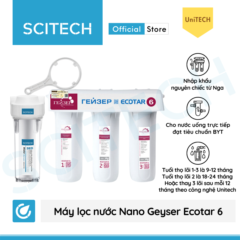 Máy lọc nước Nano Geyser Ecotar 6 kèm bộ đơn lọc thô 10 inch by Scitech - Hàng chính hãng