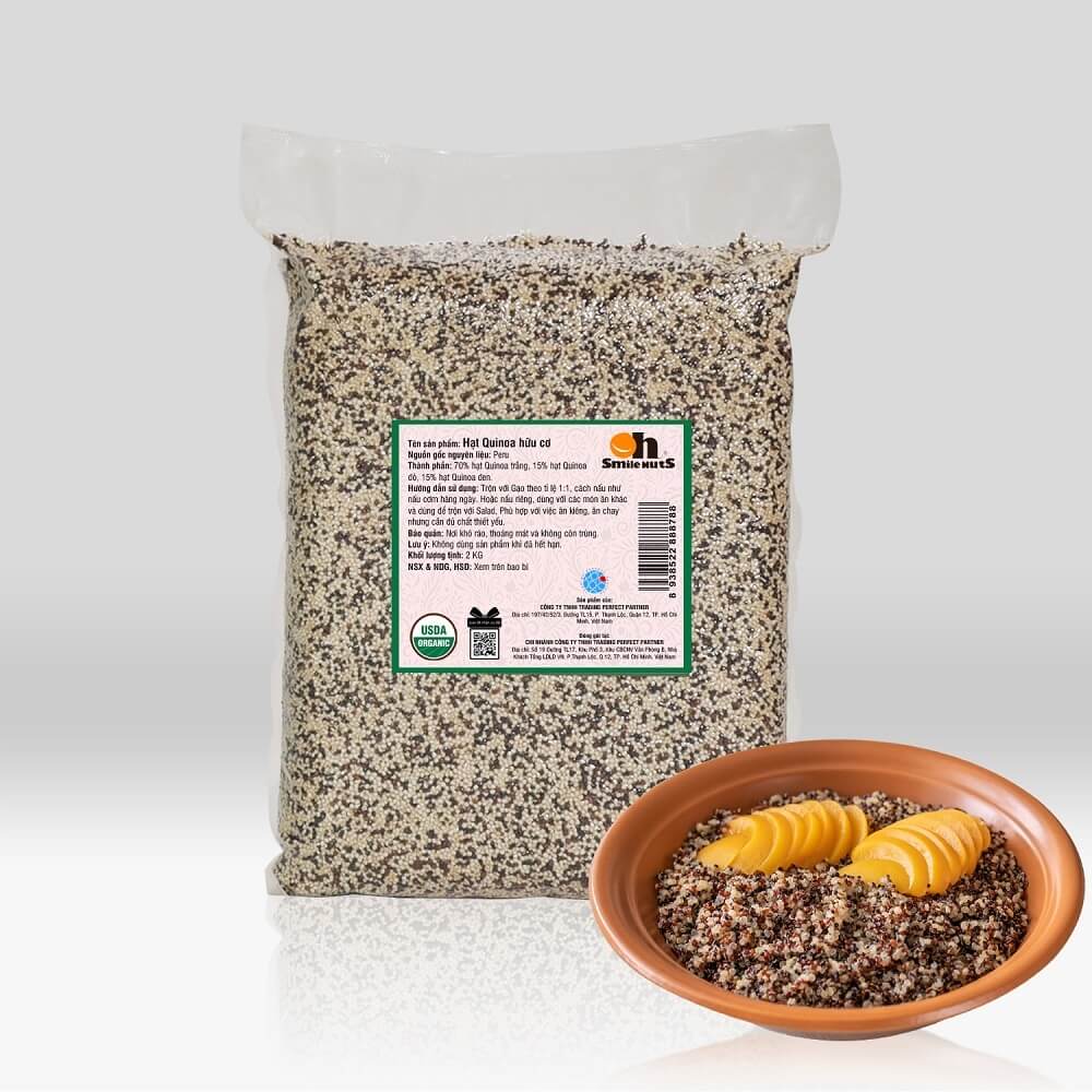 Hạt Quinoa Mix 3 Màu Smile Nuts Túi 2kg (Còn được gọi là Hạt Diêm Mạch) - Nhập khẩu từ Peru (Gồm Quinoa trắng, Quinoa đen và Quinoa đỏ), túi 2kg tiện dụng và tiết kiệm hơn