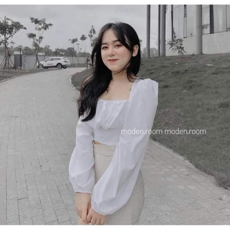 Áo tay phồng tiểu thư cột nơ sau lưng có mút ngực