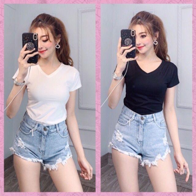 Áo thun cổ tim body thun lạnh hàng có size S,M,L